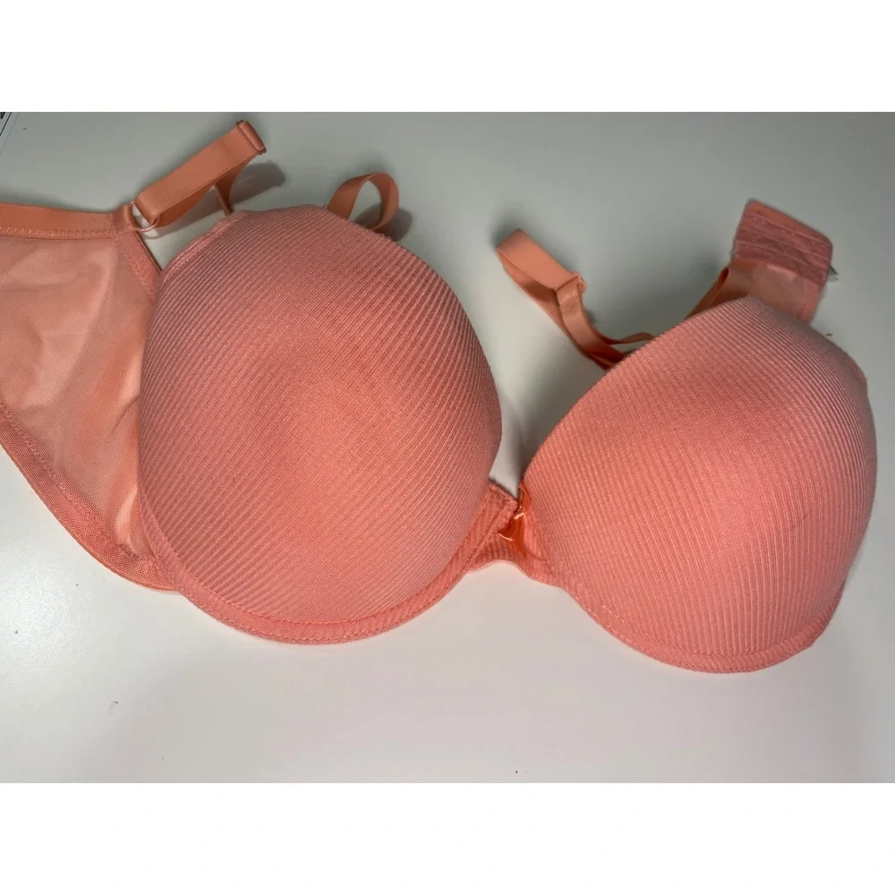 Adrienne Vittadini Studio Ribbed Underwire Bra Peach Coral 38D 3706-16